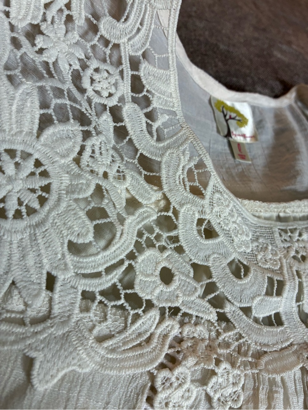 Anthropologie Fig & Flower Lace Yoke Peasant Blouse Long Sleeve Large Shabby - Picture 8 of 9